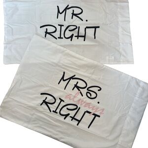 Mr. Right & Mrs. Always Right Pillowcase Set - White with Black & Pink Text NEW